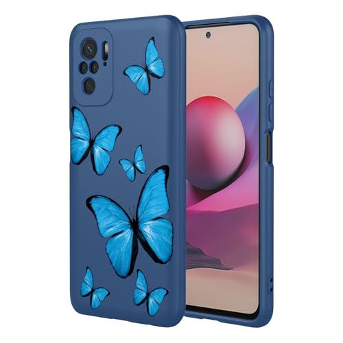 KOARWVC Schutzhülle für Redmi Note 10S/Redmi Note 10 4G, Xiaomi Poco M5s M2101K7AI, süßes Schmetterlingsmuster, schlank, schützend, weiches TPU, Stoßfänger, Handyhülle für Redmi Note10S, blauer von KOARWVC