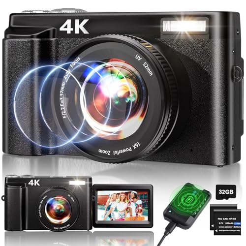4K Digitalkamera, 48MP Autofokus Kamera Fotokamera mit 32GB Karte, 2.7'' 180° Filp-Bildschirm Vlogging Kamera für YouTube 16x Zoom Fotoapparat, Kompaktkamera für Teens Anfänger Erwachsene-Schwarz 4K Digitalkamera, 48MP Autofokus Kamera Fotokamera mit 32GB Karte, 2.7'' 180° Filp-Bildschirm Vlogging Kamera für YouTube 16x Zoom Fotoapparat, Kompaktkamera für Teens Anfänger Erwachsene-Schwarz von KOASDVS