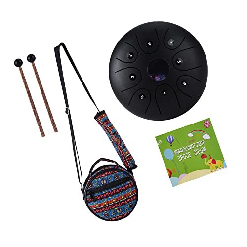 KOCAN 5,5 Zoll Mini Steel Tongue Drum 8 Noten C-Key Handpan Drum Steel Pocket Drum Percussion Instrument mit Schlägeln Tragetasche für Meditation Yoga Zazen Musikunterricht,Stahlhandtrommel von KOCAN