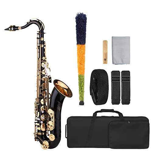 KOCAN B-Tenor-Saxophon Bb Schwarzlack-Saxophon mit Instrumentenkoffer Mundstück Schilfrohr-Umhängeband Reinigungstuchbürste für Musiker-Anfänger von KOCAN