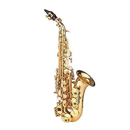 Saxophon,KOCAN Bb Sopran Saxophon Goldlack Messing Sax mit Instrumentenkoffer Mundstück Halsband Reinigungstuch Bürste für Musiker Anfänger von KOCAN