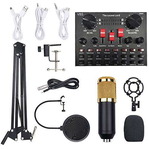 Soundkarte,KOCAN Multifunktionale Live-Soundkarte BM800 Mikrofon-Set Audio-Aufnahmegeräte (Schwarz & Gold),Sound Card Microphone Set von KOCAN