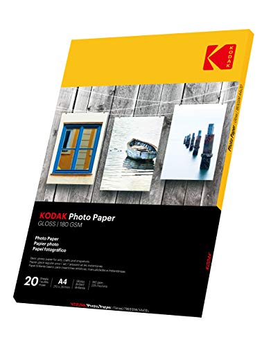 KODAK 20 Blatt x A4 Inkjet 180 g/m2 Fotopapier Hochglänzend, Sofort Trocken und Wasserfest - Speziell entwickelt für alle Tintenstrahl-/Inkjetdrucker - Keine Einzugsprobleme von KODAK