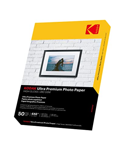 KODAK 4R Ultra Premium 280 g/m2, glänzend fotopapier, DIN 10 x 15 cm, 50 Blatt für Tintenstrahldrucker, photopapier Fotokarten Photokarten Sofort Trocken Wasserfest Hochweiß fotoblätter von KODAK
