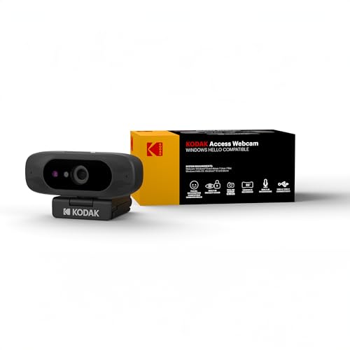 KODAK Access Webcam, Plug & Play, HD 1920 x 1080p CMOS, Windows Hello/Gesichtserkennung kompatibel, USB-A/USB-C Konnektivität (ideal für den Einsatz, wo Bürosicherheit unerlässlich ist) – Schwarz von KODAK