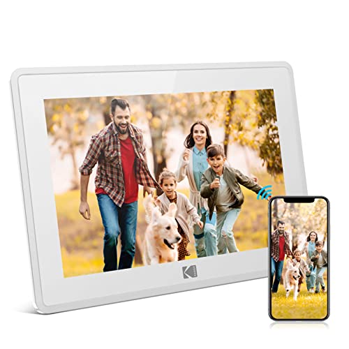 KODAK Digitaler Bilderrahmen 10 Zoll WLAN Elektronischer Bilderrahmen HD IPS Touchscreen Smart Fotorahmen Cloud mit App,16GB Speicher, Automatischer Rotation, Teilen von Bildern, Musik, Videos, Weiß von KODAK