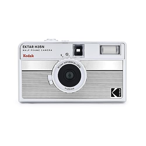 KODAK EKTAR H35N Halbformat-Filmkamera, 35 mm, wiederverwendbar, Bulb-Funktion, Sternfilter, beschichtetes, Objektiv (Film und Batterie sind Nicht im Lieferumfang enthalten) (Gestreiftes Silber) von KODAK