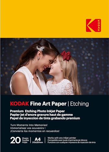 KODAK Fine Art Papier/Etching Premium Fotopapier 21 x 29,7 cm (A4) 210 g/m² 210 g/m² für jeden Tintenstrahldrucker geeignet, 20 Blatt von KODAK