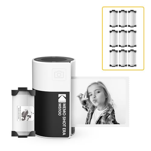 KODAK Memo Shot ERA Kinder-Sofortbildkamera und Foto-Etikettendrucker, Weiß (Kamera mit 1 Rolle One-Touch-Etikettenpatrone + 9 Rollen Patronenset) von KODAK