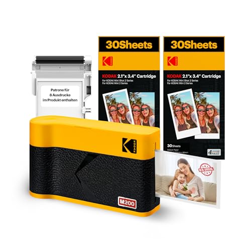 KODAK Mini 2 ERA 4PASS Mobiler Fotodrucker (5,3x8,6cm) Fotodrucker + 8 Blatt im Lieferumfang enthalten + 60-Blatt-Patrone, Gelb von KODAK