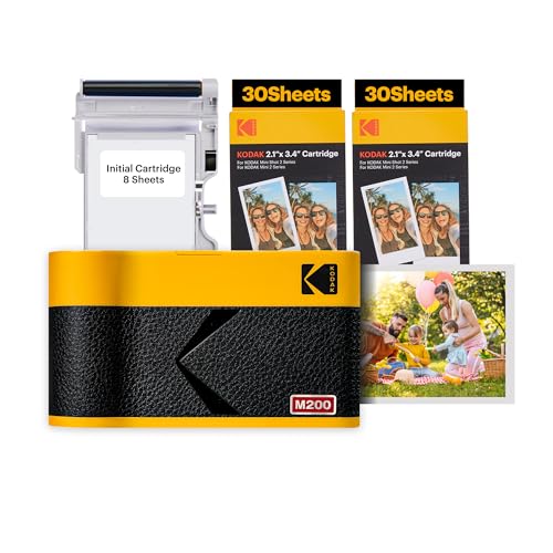 KODAK Mini 2 ERA 4PASS Mobiler Fotodrucker (5,3x8,6cm) Fotodrucker + 8 Blatt im Lieferumfang enthalten + 60-Blatt-Patrone, Gelb von KODAK