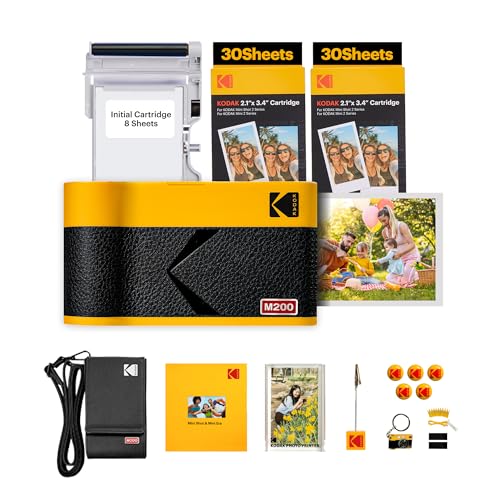 KODAK Mini 2 ERA 4PASS Mobiler Fotodrucker (5,3x8,6cm) Gift Paket + 8 Blatt im Lieferumfang enthalten + 60-Blatt-Patrone, Gelb von KODAK