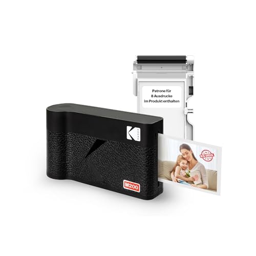KODAK Mini 2 ERA 4PASS Mobiler Fotodrucker (5,3x8,6cm) (Schwarz, Fotodrucker + 8 Blatts) von KODAK