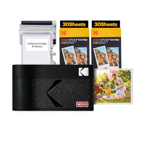KODAK Mini 2 ERA 4PASS Mobiler Fotodrucker (5,3x8,6cm) Fotodrucker + 8 Blatt im Lieferumfang enthalten + 60-Blatt-Patrone, Schwarz von KODAK