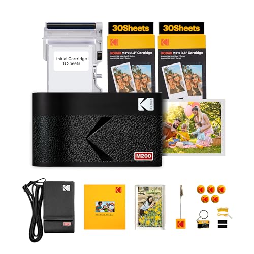 KODAK Mini 2 ERA 4PASS Mobiler Fotodrucker (5,3x8,6cm) Gift Paket + 8 Blatt im Lieferumfang enthalten + 60-Blatt-Patrone, Schwarz von KODAK