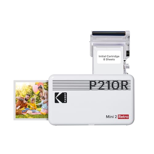 Kodak Mini 2 Retro mobiler Farbig Fotodrucker für Smartphone (iPhone & Android) - Weiß - 8 Blatt (54 x 86 mm, 4Pass-Technologie-Laminierung) von KODAK