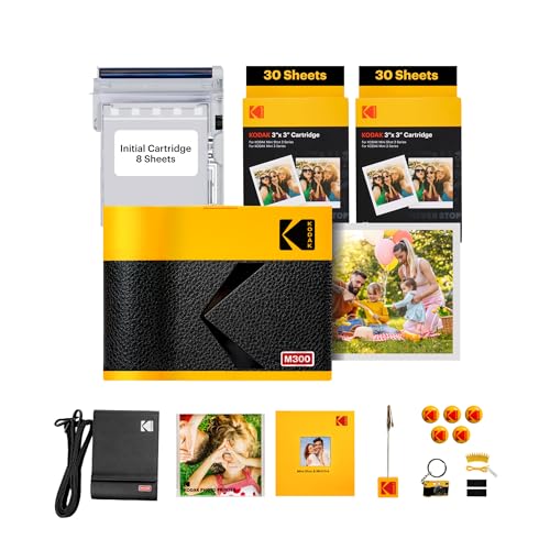 KODAK Mini 3 ERA 4PASS Mobiler Fotodrucker (7,6x7,6cm) Fotodrucker + Gift Paket + 8 Blatt im Lieferumfang enthalten + 60-Blatt-Patrone, Gelb von KODAK