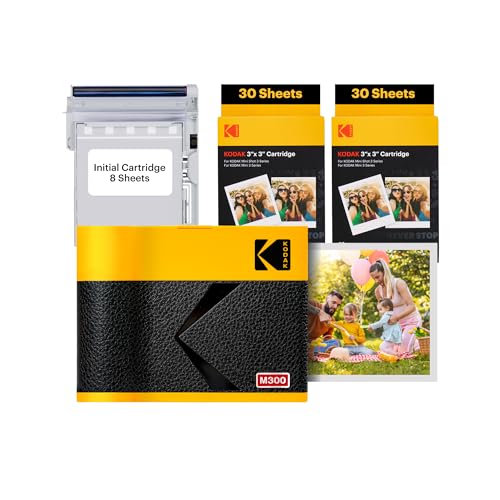 KODAK Mini 3 ERA 4PASS Mobiler Fotodrucker (7,6x7,6cm) Fotodrucker + 8 Blatt im Lieferumfang enthalten + 60-Blatt-Patrone, Gelb von KODAK