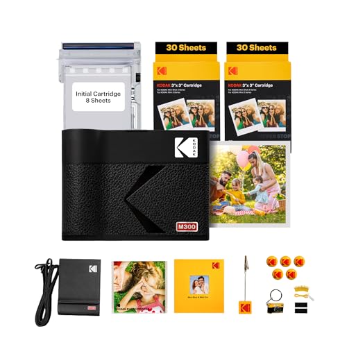 KODAK Mini 3 ERA 4PASS Mobiler Fotodrucker (7,6x7,6cm) Fotodrucker + Gift Paket + 8 Blatt im Lieferumfang enthalten + 60-Blatt-Patrone, Schwarz von KODAK