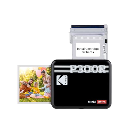 KODAK Mini 3 Retro 4PASS Mobiler Fotodrucker (7,6x7,6cm) - Schwarz von KODAK