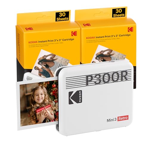 KODAK Mini 3 Retro 4Pass Tragbarer Fotodrucker (7,6 x 7,6 cm) – Paket mit 60 Blatt, weiß von KODAK