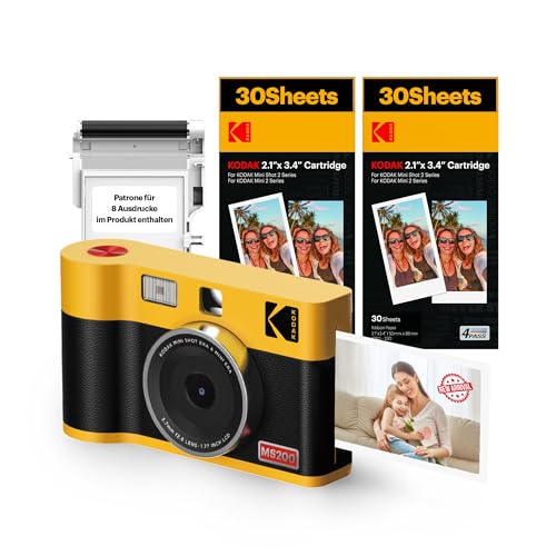 KODAK Mini Shot 2 ERA 4PASS 2-in-1 Sofortbildkamera und Fotodrucker (5,3x8,6cm) (Fotodrucker + Paket met 68 Blatts, Gelb) von KODAK