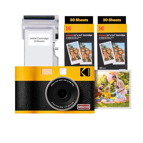 KODAK Mini Shot 2 ERA 4PASS 2-in-1 Sofortbildkamera und Fotodrucker (5,3x8,6cm) Fotodrucker + 8 Blatt im Lieferumfang enthalten + 60-Blatt-Patrone, Gelb von KODAK