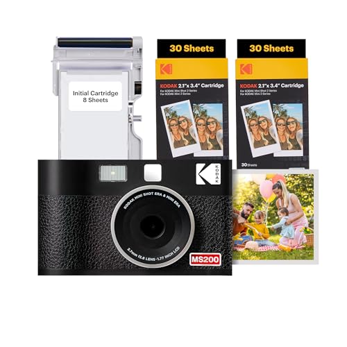 KODAK Mini Shot 2 ERA 4PASS 2-in-1 Sofortbildkamera und Fotodrucker (5,3x8,6cm) Fotodrucker + 8 Blatt im Lieferumfang enthalten + 60-Blatt-Patrone, Schwarz von KODAK