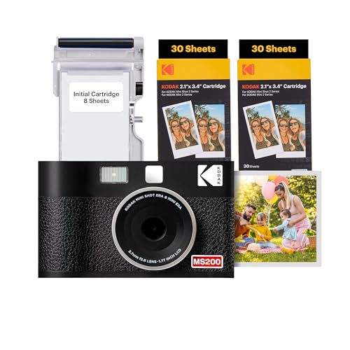 KODAK Mini Shot 2 ERA 4PASS 2-in-1 Sofortbildkamera und Fotodrucker (5,3x8,6cm) (Fotodrucker + Paket met 68 Blatts, Schwarz) von KODAK