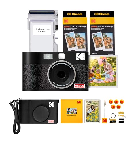 KODAK Mini Shot 2 ERA 4PASS 2-in-1 Sofortbildkamera und Fotodrucker (5,3x8,6cm) Fotodrucker + Gift Paket+ 8 Blatt im Lieferumfang enthalten + 60-Blatt-Patrone, Schwarz von KODAK