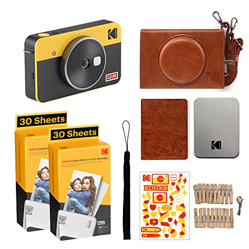 KODAK Mini Shot 2 Retro 4PASS 2-in-1 Sofortbildkamera und Fotodrucker (5,3x8,6cm) + Gift Paket mit 68 Blatt, Gelb von KODAK