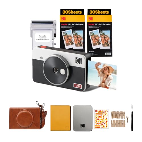 KODAK Mini Shot 2 Retro 4PASS 2-in-1 Sofortbildkamera und Fotodrucker (5,3x8,6cm) + Gift Paket mit 68 Blatt, Weiß von KODAK