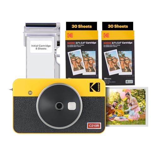 KODAK Mini Shot 2 Retro 4Pass 2-in-1 Sofortbildkamera und Fotodrucker (5,3x8,6cm) + 68 Blatt Paket, Gelb von KODAK