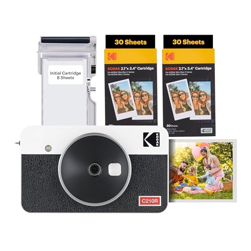 KODAK Mini Shot 2 Retro 4Pass 2-in-1 Sofortbildkamera und Fotodrucker (5,3x8,6cm) + 68 Blatt Paket, Weiß von KODAK