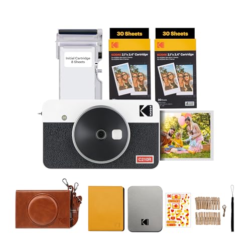 KODAK Mini Shot 2 Retro 4Pass 2-in-1 Sofortbildkamera und Fotodrucker (5,3x8,6cm) + Zubehörpaket 68 Blatt, Weiß von KODAK