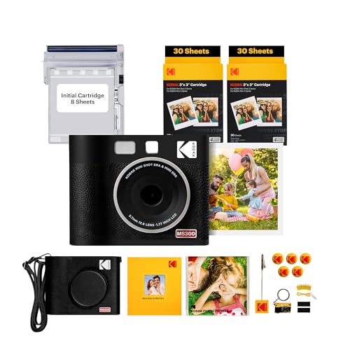 KODAK Mini Shot 3 ERA 4PASS 2-in-1 Sofortbildkamera und Fotodrucker (7,6x7,6cm) Sofortbildkamera + Gift Paket + 8 Blatt im Lieferumfang enthalten + 60-Blatt-Patrone, Schwarz von KODAK