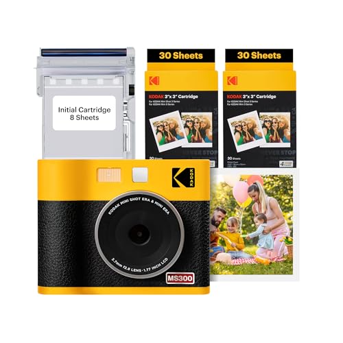KODAK Mini Shot 3 ERA 4PASS 2-in-1 Sofortbildkamera und Fotodrucker (7,6x7,6cm) Sofortbildkamera + 8 Blatt im Lieferumfang enthalten + 60-Blatt-Patrone, Gelb von KODAK