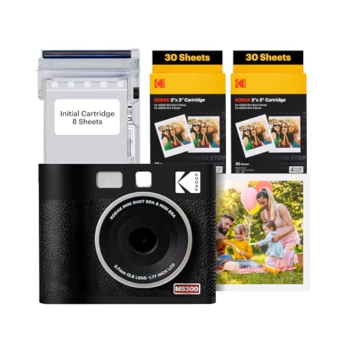 KODAK Mini Shot 3 ERA 4PASS 2-in-1 Sofortbildkamera und Fotodrucker (7,6x7,6cm) Sofortbildkamera + 8 Blatt im Lieferumfang enthalten + 60-Blatt-Patrone, Schwarz von KODAK