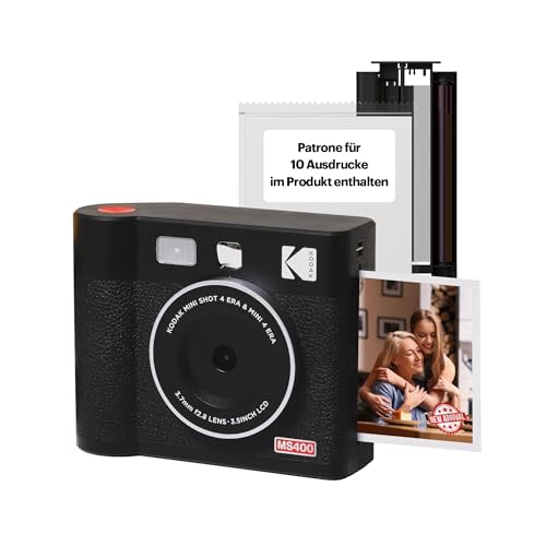 KODAK Mini Shot 4 ERA 4PASS 2-in-1 Sofortbildkamera und Fotodrucker (10x10cm) (Sofortbildkamera + 8 Blatts, Schwarz) von KODAK