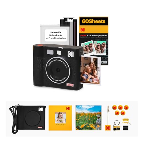 KODAK Mini Shot 4 ERA 4PASS 2-in-1 Sofortbildkamera und Fotodrucker (10x10cm) (Sofortbildkamera + Gift Paket met 68 Blatts, Schwarz) von KODAK