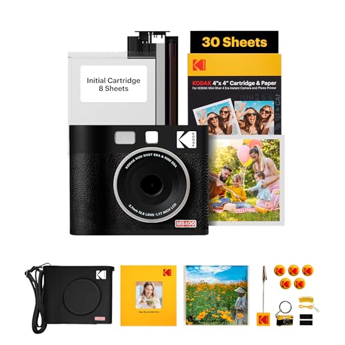 KODAK Mini Shot 4 ERA 4PASS 2-in-1 Sofortbildkamera und Fotodrucker (10x10cm) Sofortbildkamera + Gift Paket+10 Blatt im Lieferumfang enthalten + 60-Blatt-Patrone, Schwarz von KODAK