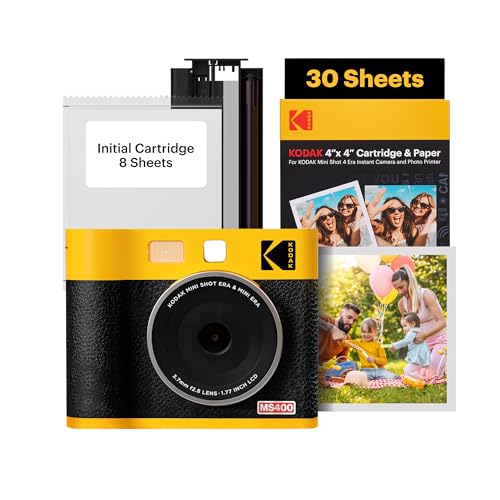 KODAK Mini Shot 4 ERA 4PASS 2-in-1 Sofortbildkamera und Fotodrucker (10x10cm) Sofortbildkamera + 10 Blatt im Lieferumfang enthalten + 60-Blatt-Patrone, Gelb von KODAK