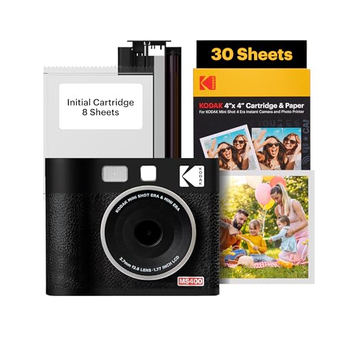 KODAK Mini Shot 4 ERA 4PASS 2-in-1 Sofortbildkamera und Fotodrucker (10x10cm) Sofortbildkamera + 10 Blatt im Lieferumfang enthalten + 60-Blatt-Patrone, Schwarz von KODAK