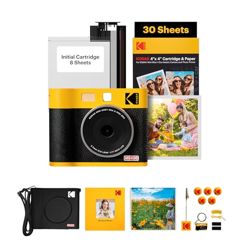 KODAK Mini Shot 4 ERA 4PASS 2-in-1 Sofortbildkamera und Fotodrucker (10x10cm) Sofortbildkamera + Gift Paket + 10 Blatt im Lieferumfang enthalten + 60-Blatt-Patrone, Gelb von KODAK