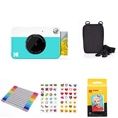 KODAK PRINTOMATIC Digitale Sofortbildkamera, Vollfarbdrucke auf Zink 2x3-Fotopapier mit Sticky-Back-Funktion - Drucken Sie Memories Sofort (Blau), Starter Bundle von KODAK