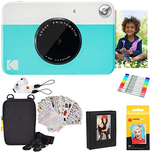 KODAK PRINTOMATIC Digitale Sofortbildkamera, Vollfarbdrucke auf Zink 2x3-Fotopapier mit Sticky-Back-Funktion - Drucken Sie Memories Sofort (Schwarz), 50-Pack-Papierbündel von KODAK