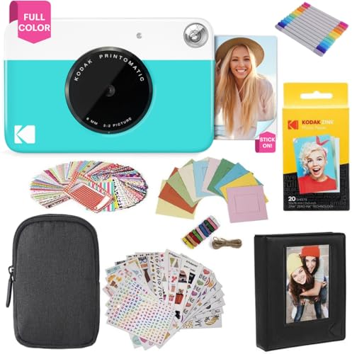 KODAK PRINTOMATIC Digitale Sofortbildkamera, Vollfarbdrucke auf Zink 2x3-Fotopapier mit Sticky-Back-Funktion - Drucken Sie Memories Sofort (Schwarz), 50-Pack-Papierbündel von KODAK