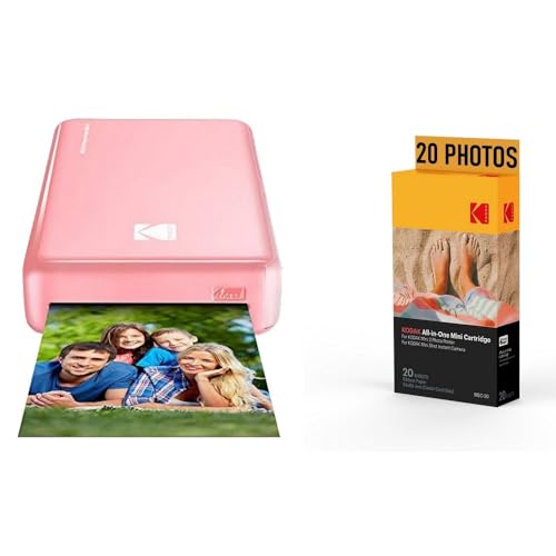 KODAK Pack Fotodrucker PM220 und Kartusche MSC20 – Fotos 5,4 x 8,6 cm, WiFi, kompatibel mit iOS und Android – Rosa von KODAK