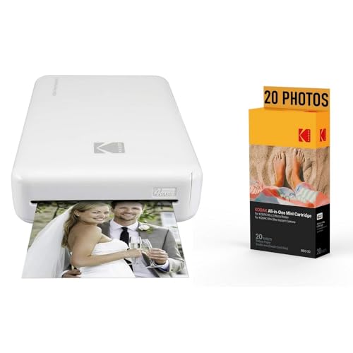 KODAK Pack Fotodrucker PM220 und Kartusche MSC20 – Fotos 5,4 x 8,6 cm, WiFi, kompatibel mit iOS und Android – Weiß von KODAK