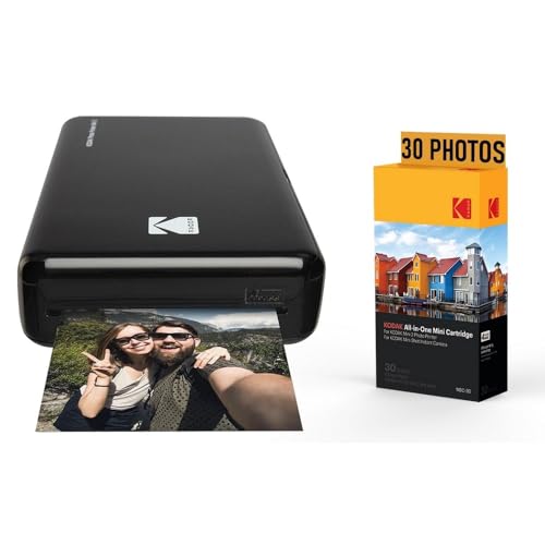 KODAK Pack Fotodrucker PM220 und Kartusche MSC30 – Fotos 5,4 x 8,6 cm, WiFi, kompatibel mit iOS und Android – Schwarz von KODAK